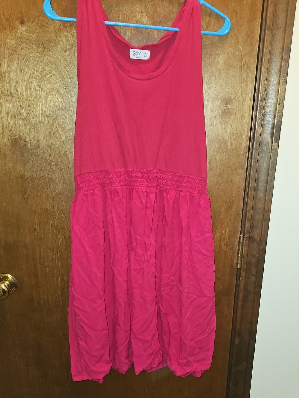 Bright Pink Sleeveless Gathered Waist Summer Dress
